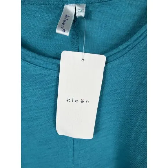NWT Kleen Turquoise Rolled Hem 3/4 Sleeve Scoop Neck Top #1147 XS - Picture 5 of 5
